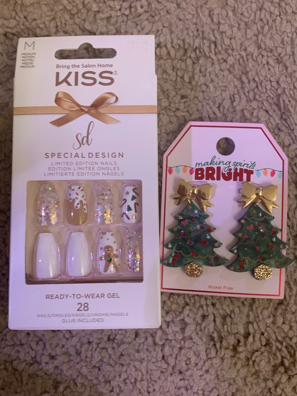 Holiday Bundle- Kiss Gingerbread Nails and Christmas tree earrings